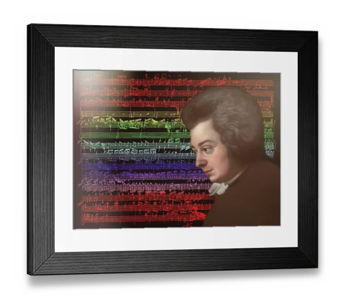 Framed Print : Wolfgang Amadeus Mozart, 1756 - 1791, composer of classical music, First Viennese School, notesheet from Allegro and Andante, Fantasy in F minor for mechanical organ, KV 608, 1791, digitally edited