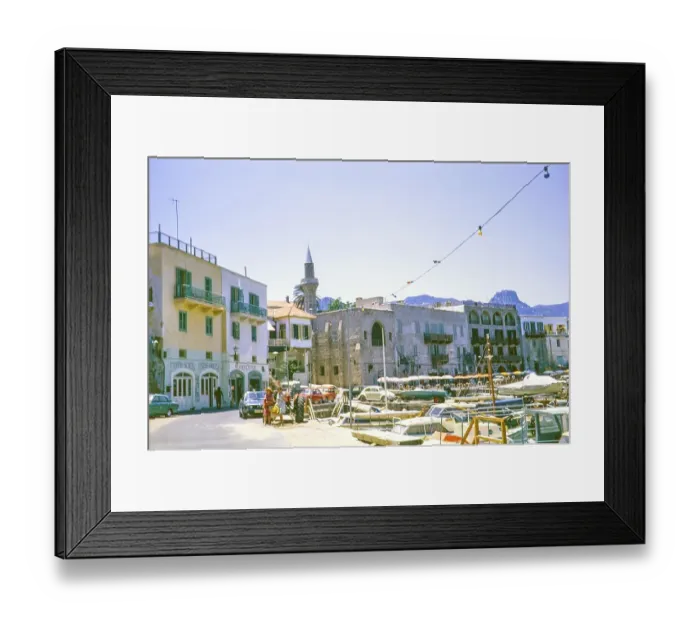 Framed Print : Waterfront and boats in harbour at Kyrenia or Girne, Northern Cyprus, Cyprus, Europe 1973, Europe