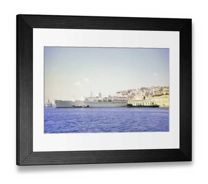 Framed Print : Large cruise ship in harbour, Valletta, Malta, Europe 1971, Europe