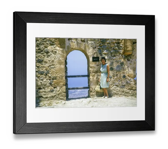 Framed Print : Woman tourist standing in Saint Hilarion Castle, Kyrenia or Girne, Northern Cyprus, Cyprus, Europe 1973, Europe Framed Print : Woman tourist standing in Saint Hilarion Castle, Kyrenia or Girne, Northern Cyprus, Cyprus, Europe 1973, Europe