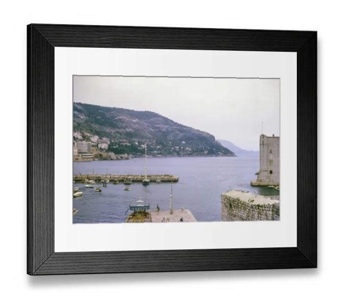 Framed Print : Coastline and historic buildings around the harbour, Dubrovnik, Croatia, former Yugoslavia, Europe 1970, Europe
