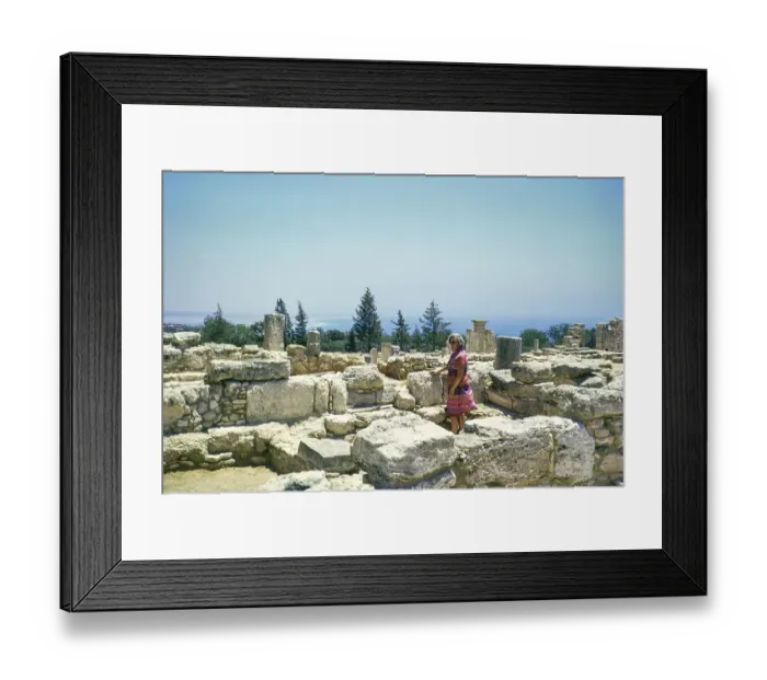 Framed Print : Woman tourist in ruins, Temple buildings at the sanctuary of Apollo Hylates, 5th century BC, Cyprus, Europe 1973, Europe