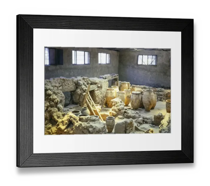 Framed Print : Minoan Bronze Age archaeological site of Akrotiri, Santorini, Cyclades islands, Greece, Europe, 1972, Europe