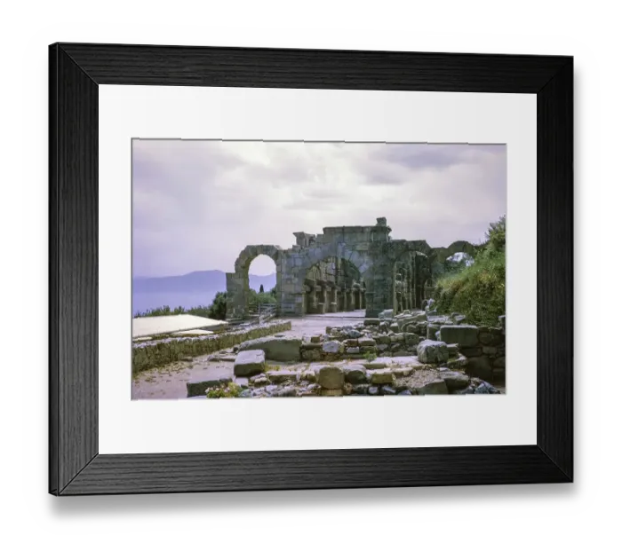 Framed Print : Ruins of Roman Basilica or Gymnasium building at archaeological park Tindari, Sicily, Italy, Europe 1969, Europe