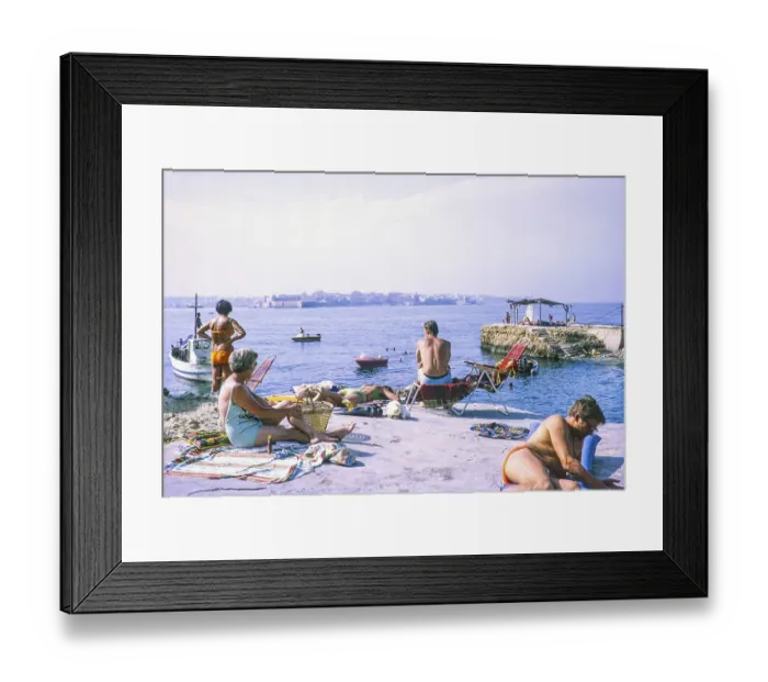 Framed Print : People sunbathing on rocky coastal ledge by Mediterranean Sea, Syracuse, Sicily, Italy, Europe 1969, Europe Framed Print : People sunbathing on rocky coastal ledge by Mediterranean Sea, Syracuse, Sicily, Italy, Europe 1969, Europe