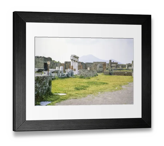 Framed Print : Roman ruins Archaeological Park of Pompeii, Naples, Italy, Europe 1967 with Mount Vesuvius volcano in background, Europe Framed Print : Roman ruins Archaeological Park of Pompeii, Naples, Italy, Europe 1967 with Mount Vesuvius volcano in background, Europe