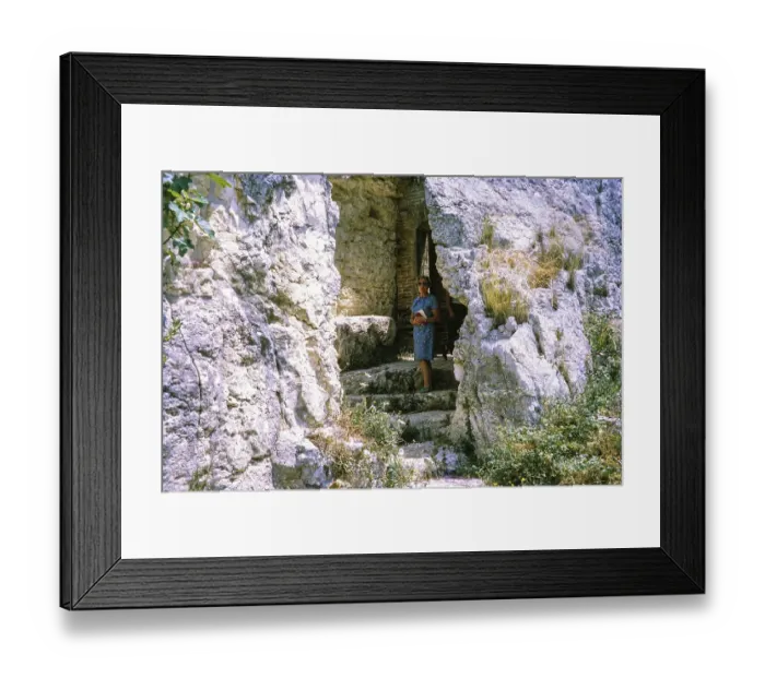 Framed Print : Woman tourist at Euryalus fortress fort, Syracuse, Sicily, Italy, Europe 1969 built around 400 BC by Dionysios, Europe