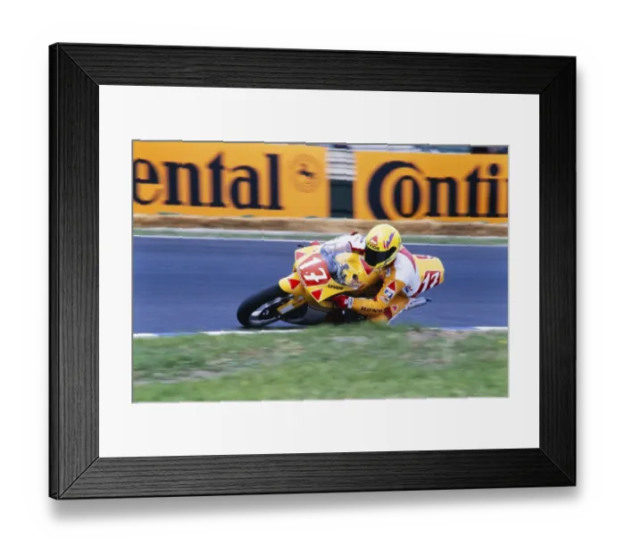 Framed Print : The German Stefan Prein on the race track with his HB Honda RS 250ccm at the 1992 Motorcycle World Championship, GP of Germany at the Hockenheimring on 14 June 1992