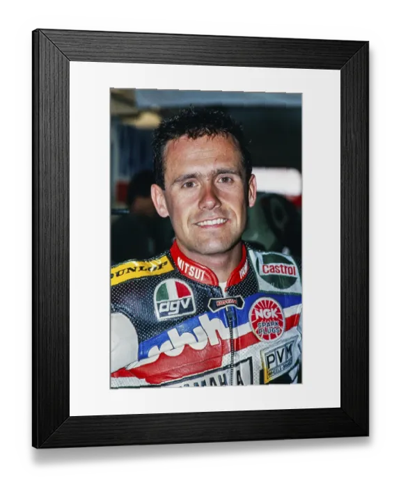 Framed Print : The German Jochen Schmid, portrait, German Mitsui-Yamaha Team, 250cc, Motorcycle World Championship, GP of Germany at the Hockenheimring on 14 June 1992