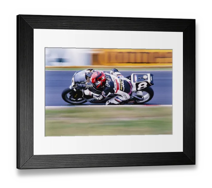 Framed Print : The German Jochen Schmid on the race track on Yamaha 250 cc, German Mitsui-Yamaha Team, Motorcycle World Championship, GP of Germany at the Hockenheimring on 14 June 1992