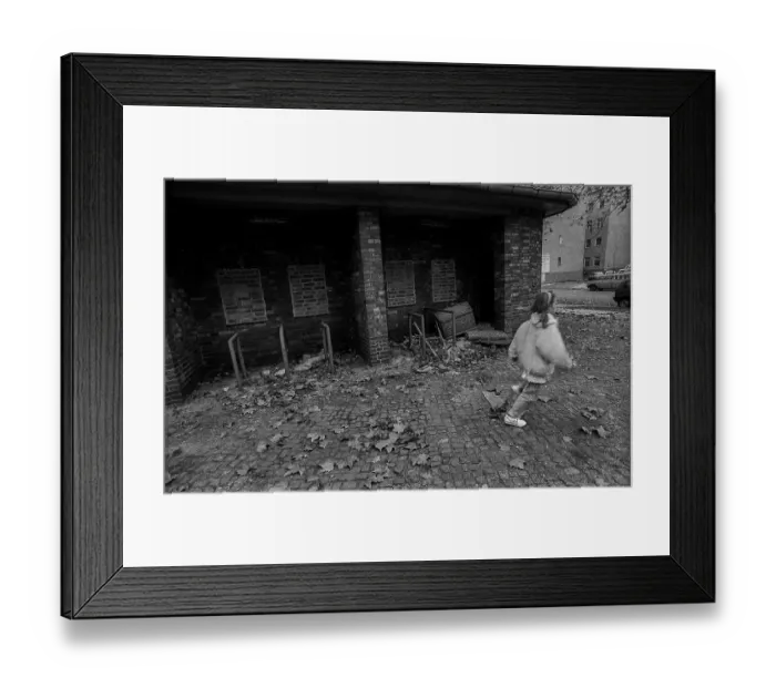 Framed Print : Germany, Berlin, 13.12.1991, Stadion der Weltjugend, entrance, running child, in decay, Europe