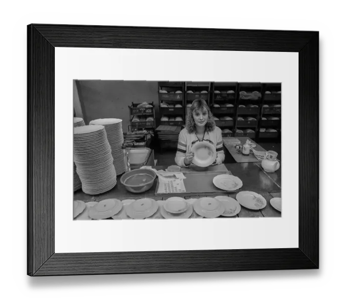 Framed Print : Germany, Kahla, 20.12.1991, Porzellanwerk Kahla, worker in plate production, Europe