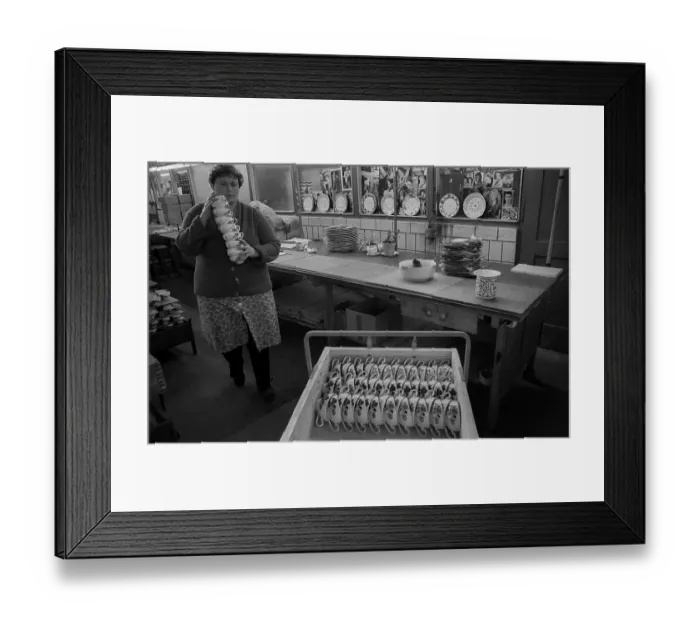 Framed Print : Germany, Kahla, 20.12.1991, Porzellanwerk Kahla, worker in cup production, Europe Framed Print : Germany, Kahla, 20.12.1991, Porzellanwerk Kahla, worker in cup production, Europe