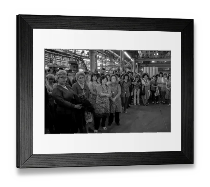 Framed Print : Germany, Kahla, 20.12.1991, Kahla porcelain factory, workforce (female workers) at the works meeting, Europe