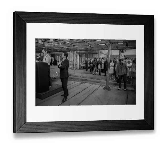 Framed Print : Germany, Kahla, 20.12.1991, Porzellanwerk Kahla, the works council speaks, to his right: plant manager Hoffmann - came from the old federal states to reorganise the plant, Europe