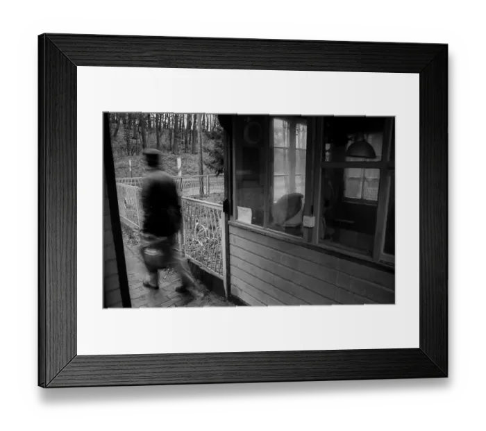 Framed Print : Germany, Sternberg, 12.01.1992, Workers at the end of the working day in an almost disused timber factory, Sternberg  /  Mecklenburg, Europe