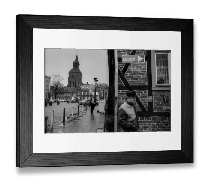 Framed Print : Germany, Sternberg, 12.01.1992, Town Church of St. Mary and St. Nicholas, one-way street, Sternberg  /  Mecklenburg, Europe