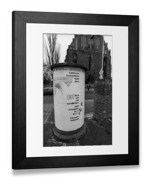 Framed Print : Germany, Anklam, 16.01.1992, empty advertising pillar, Europe Framed Print : Germany, Anklam, 16.01.1992, empty advertising pillar, Europe