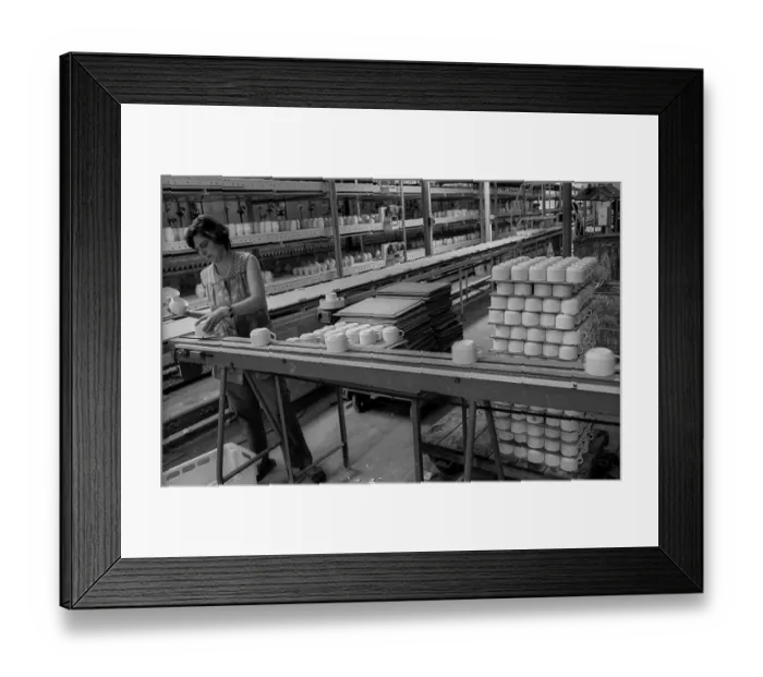 Framed Print : Germany, Kahla, 20.12.1991, Porzellanwerk Kahla, worker in cup production, Europe