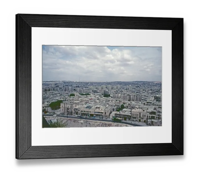 Framed Print : View of the city from the citadel, Aleppo, Syria, May 1987, vintage, retro, old, historical, Asia Framed Print : View of the city from the citadel, Aleppo, Syria, May 1987, vintage, retro, old, historical, Asia