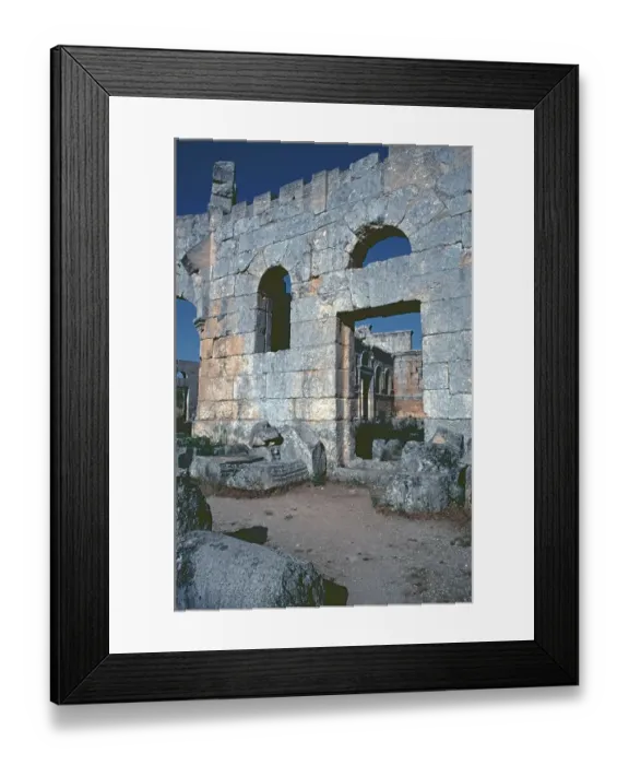 Framed Print : Detail of a wall with door, Monastery of St Simeon Stylites, Qalʿat Simʿan, near Aleppo, Syria, May 1987, vintage, retro, old, historical, Asia