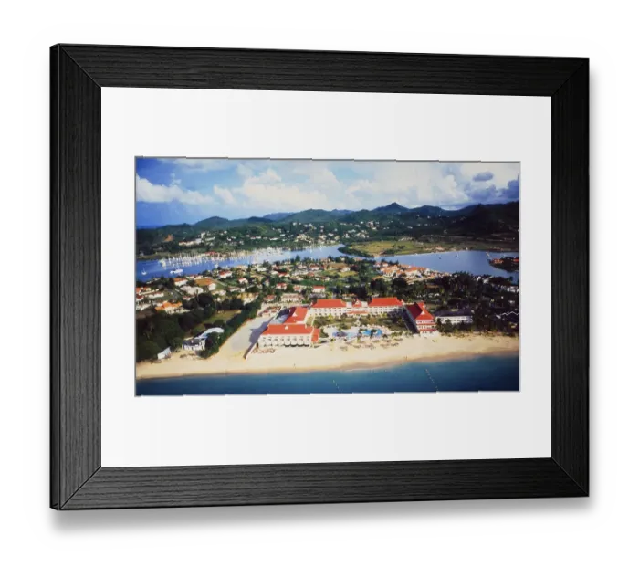Framed Print : Caribbean Islands: Airshot from St. Lucias harbour, beach and luxury hotel Framed Print : Caribbean Islands: Airshot from St. Lucias harbour, beach and luxury hotel