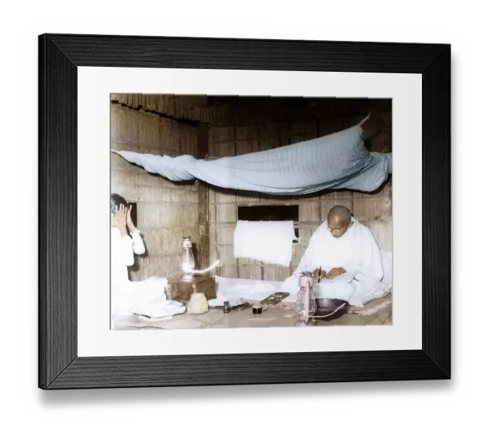 Framed Print : Mahatma Gandhi sitting writing in his hut, Assam, India, Asia, December 1946, Asia