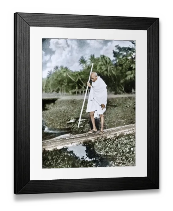 Framed Print : Mahatma Gandhi during peace march in Noakhali, Bangladesh, Asia, November 1946, Asia