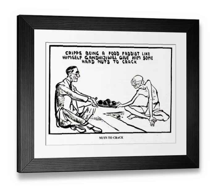 Framed Print : Cartoon of Mahatma Gandhi offering Nuts to Cripps, Delhi, India, Asia, March 1946, Asia