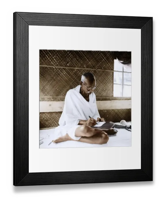 Framed Print : Mahatma Gandhi sitting and writing in his hut, Bangladesh, Asia, November 1946, Asia