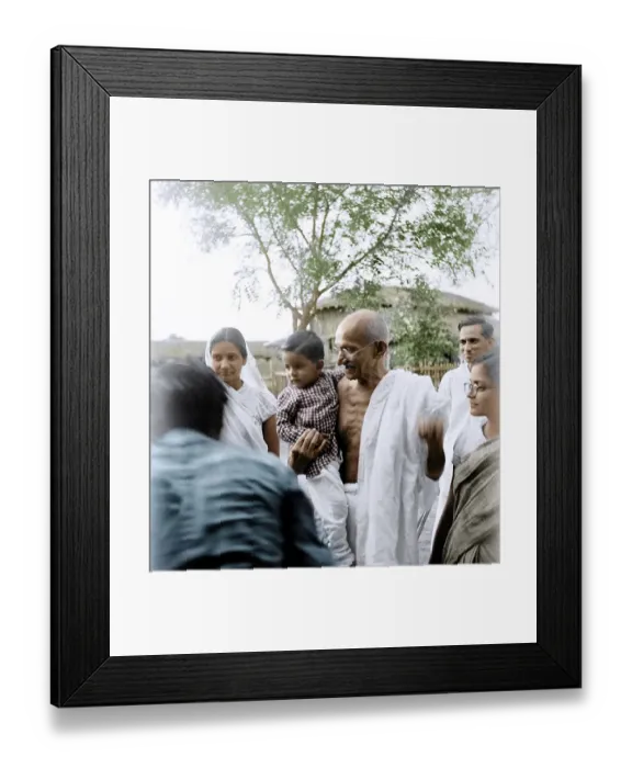 Framed Print : Mahatma Gandhi carrying a boy, Bharat, son of Madalasa Narayan at Satyagraha Ashram, Wardha, Maharashtra, India, Asia, 1945, Asia