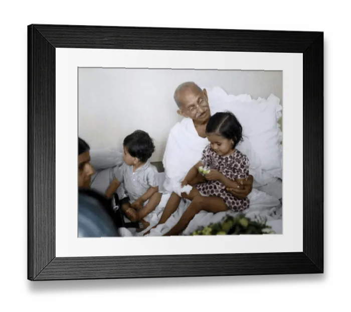 Framed Print : Mahatma Gandhi playing with Dr Satish Kalelkar children, Mumbai, Maharashtra, India, Asia, June 1945, Asia