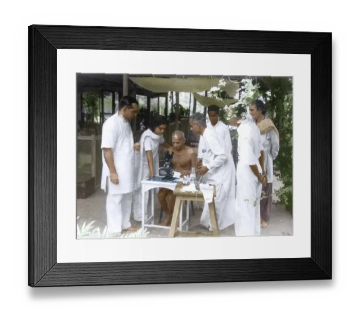 Framed Print : Dr Gajjar showing Mahatma Gandhi hookworm ova under microscope, Mumbai, India, Asia, May 1944, Asia Framed Print : Dr Gajjar showing Mahatma Gandhi hookworm ova under microscope, Mumbai, India, Asia, May 1944, Asia