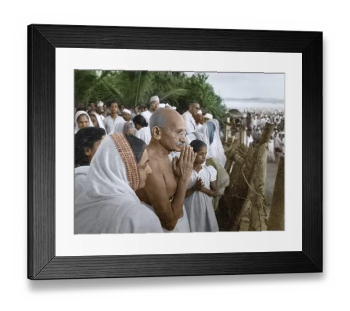 Framed Print : Mahatma Gandhi greeting people, Juhu Beach, Mumbai, Maharashtra, India, Asia, May 1944, Asia