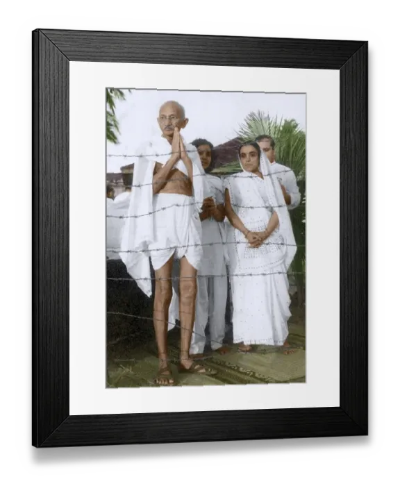Framed Print : Mahatma Gandhi with Sumati Morarjee greeting people, Mumbai, Maharashtra, India, May 1944, Asia