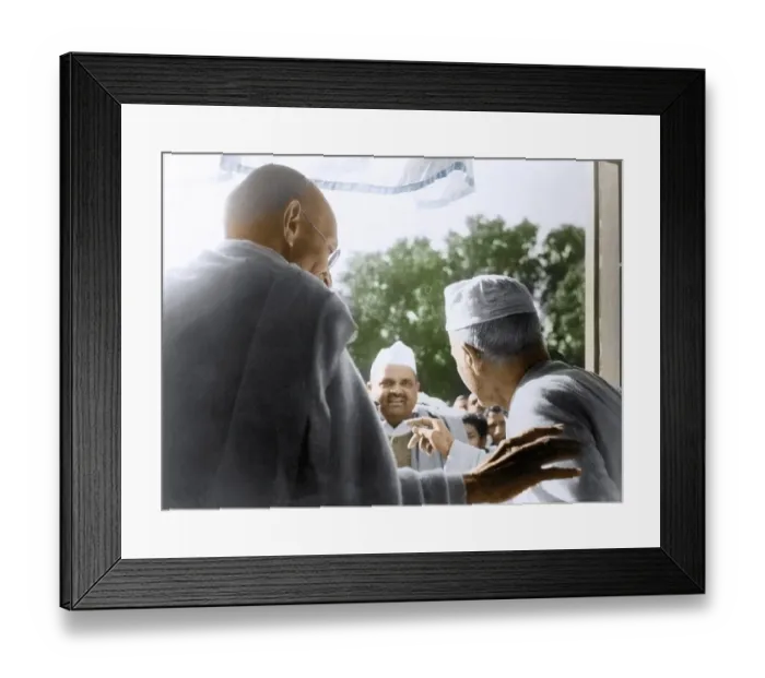 Framed Print : Mahatma Gandhi and Madan Mohan Malaviya looking out window, Varanasi, India, Asia, January 21, 1942, Asia