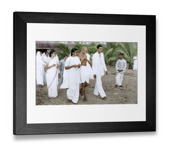 Framed Print : Mahatma Gandhi greeting people during morning walk, Juhu Beach, Mumbai, India, Asia, May 1944, Asia