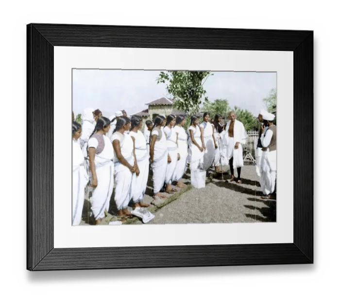 Framed Print : Mahatma Gandhi with Jamnalal Bajaj Mahila Ashram students, Wardha, Maharashtra, India, Asia, 1941, Asia