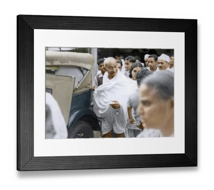 Framed Print : Mahatma Gandhi and Dr Sushila Nayar entering car, India, Asia, 1940, Asia