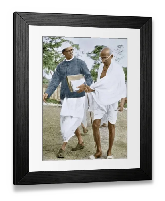 Framed Print : Mahatma Gandhi walking with Mahadev Desai, Wardha, Maharashtra, India, Asia, 1940, Asia