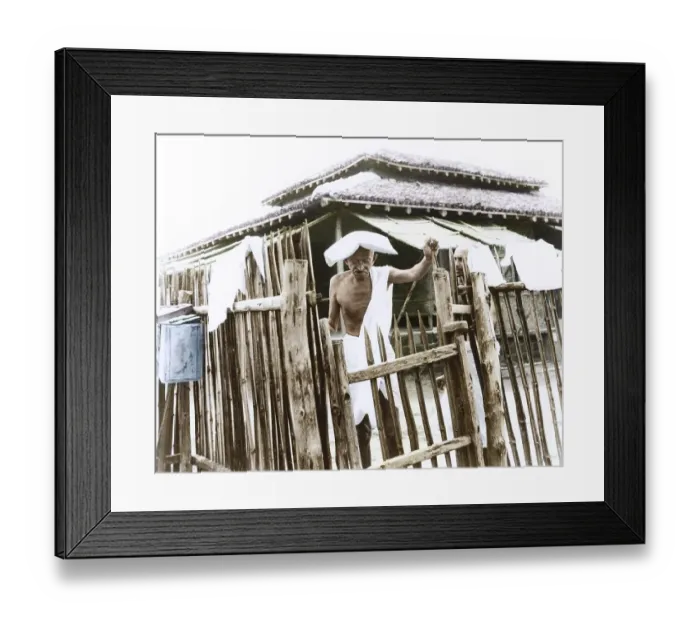 Framed Print : Mahatma Gandhi in front of office hut, Wardha, Maharashtra, India, Asia, 1940, Asia Framed Print : Mahatma Gandhi in front of office hut, Wardha, Maharashtra, India, Asia, 1940, Asia