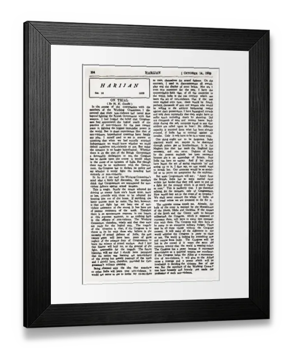 Framed Print : Harijan newspaper Page with article by Mahatma Gandhi, Poona, India, Asia, October 14, 1939, Asia