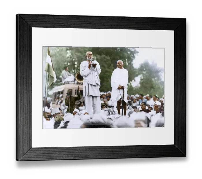 Framed Print : Mahatma Gandhi and Khan Abdul Ghaffar Khan at public meeting, India, Asia, October 6, 1938, Asia