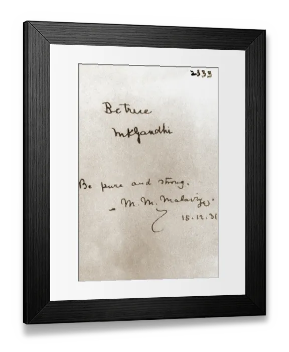 Framed Print : Handwritten messages by Mahatma Gandhi and Madan Mohan Malaviya, India, Asia, December 15, 1931, Asia
