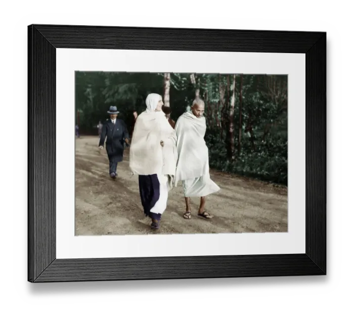 Framed Print : Mahatma Gandhi walking with Mirabehn at Villeneuve Montreux, Switzerland, December 9, 1931, Europe Framed Print : Mahatma Gandhi walking with Mirabehn at Villeneuve Montreux, Switzerland, December 9, 1931, Europe