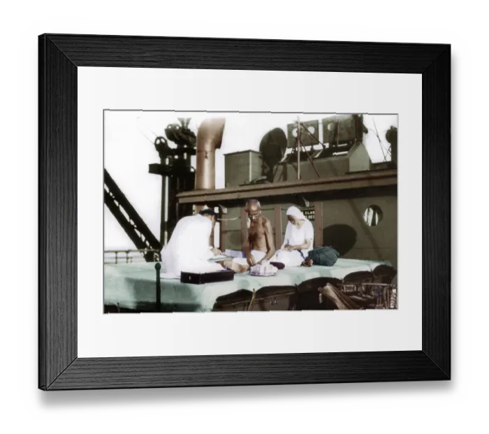 Framed Print : Mahatma Gandhi working on sundeck during voyage to England, India, Asia, September 1931, Asia Framed Print : Mahatma Gandhi working on sundeck during voyage to England, India, Asia, September 1931, Asia
