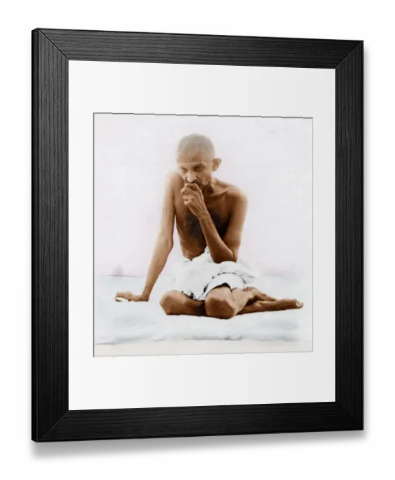 Framed Print : Old vintage photo of Mahatma Gandhi sitting in typical pose, India, Asia, 1924, Asia