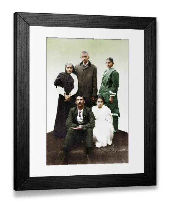 Framed Print : Kasturba Gandhi and Mahatma Gandhi with Dr Hermann Kallenbach and women, 1913