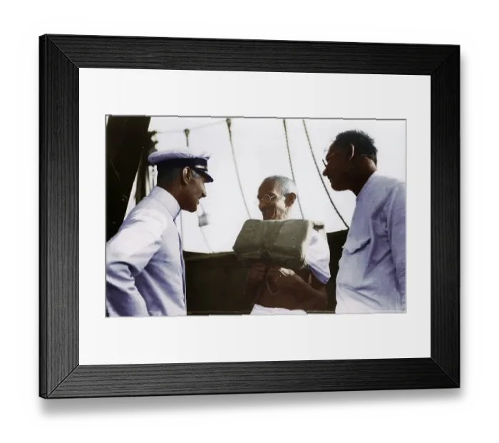 Framed Print : Mahatma Gandhi receiving instructions on lifeboat use, ship to London, India, Asia, August 1931, Asia