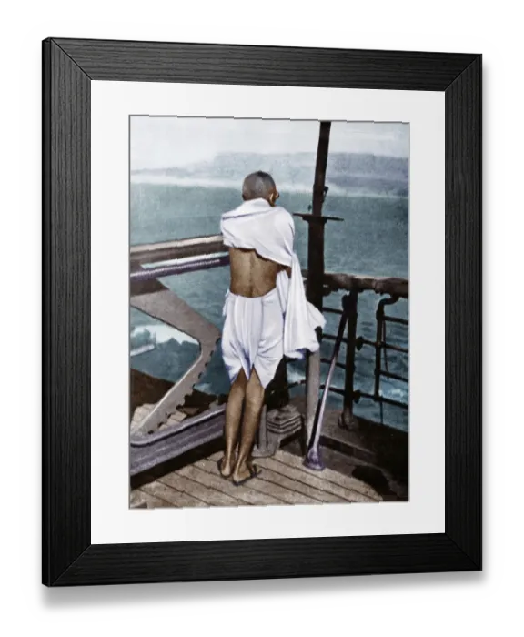 Framed Print : Mahatma Gandhi standing on deck of ship, voyage to England, Bombay, India, Asia, August 1931, Asia